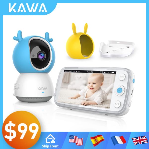 Monitore Kawa 5 -Zoll -Babyphone mit Kamera Audio Nanny Security Wireless Sreen Video Intercom Nachtsicht 20 Stunden Batterie 1000ft Range