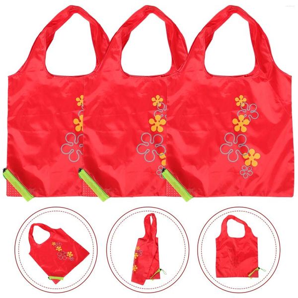Depolama Çantaları 3 PCS Yeniden Kullanılabilir Katlanır Meyveler Stil Eko Açık Çantalar Taşınabilir Alışveriş Çantası Polyester Kadın Tote (Çilek Stili)