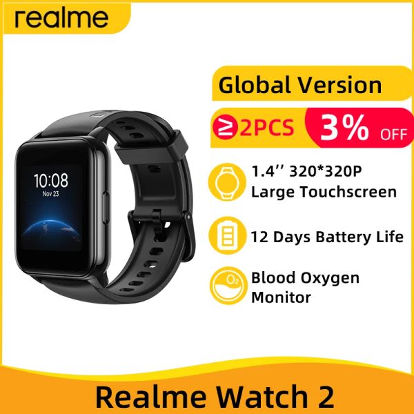 Orologi Global Version Realme Watch 2 Smart Watch 1.4 '' Schermo ossigeno monitorare la frequenza cardiaca Smartwatch Battery Battery Life IP68