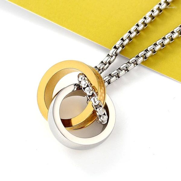 Choker 2 ineinandergreifende Ringe Einfache trendige Schmuck Halskette für Männer Frauen 2024 Zwei Kreis Anhänger Edelstahl
