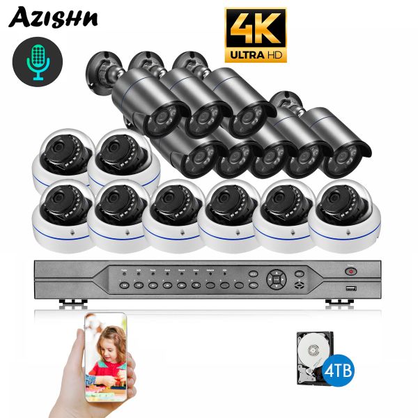 Sistema Azishn Ultra 4K PoE CCTV Sistemas de câmera CCTV 16CH kit NVR 8MP Câmera de segurança IP Impermeável P2P H.265 Conjunto de vigilância por vídeo