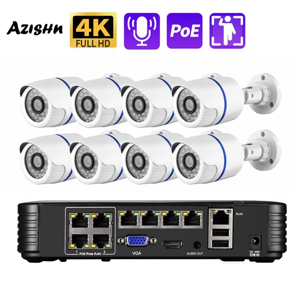 Система 8MP 4K AI Detection Security Camera System Poe NVR Комплект CCTV видеозапись наружный домашний звук камера видеонаблюдения камера видеонаблюдения