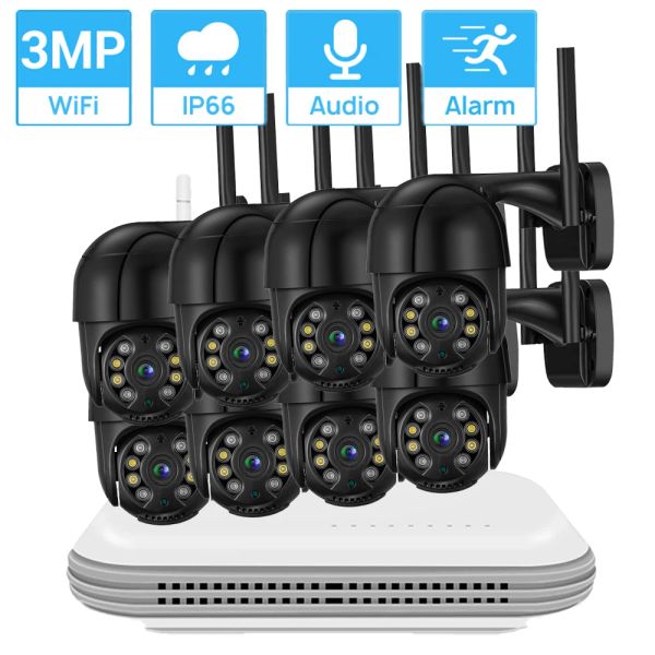 System 1080p 8ch Wireless CCTV -System Kamera WiFi Kit 3MP PTZ IP -Kamera Sicherheitssystem Videoüberwachung H.265 Nachtsicht Xmeye