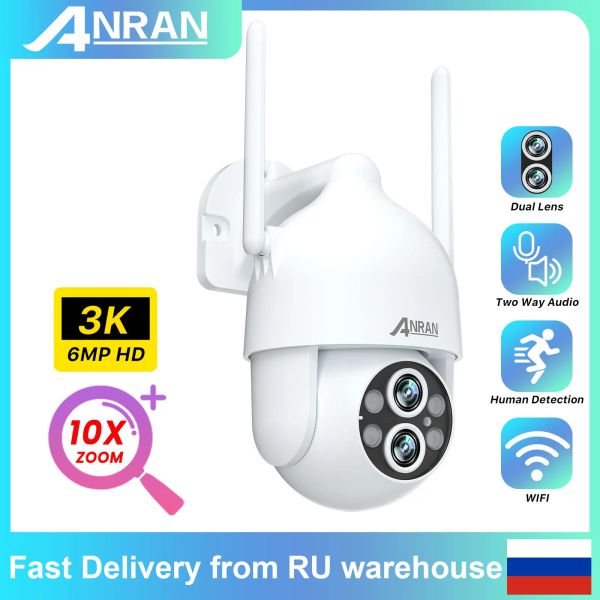 Камеры Anran Surveillance Wi -Fi Camera Outdoor 3K 6MP Security Dual Lins Camera 10x Цвет Цвет Ночной вид