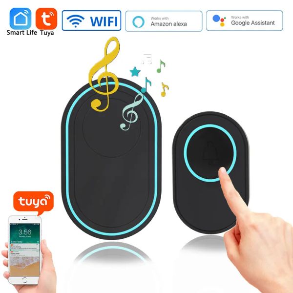 Door sem fio WiFi Doorbell Tuya Smart Home Security System Connect 433MHz Modo de alerta de alerta de boas -vindas Kit de luzes LEDs de campainha