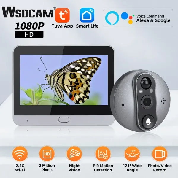 Campanelli WSDCAM Porta digitale Peepheles Tuya Smart Doorbell con telecamera WiFi Video ad angolo largo 121 ° Video ad angolo Mirilla pir Detection