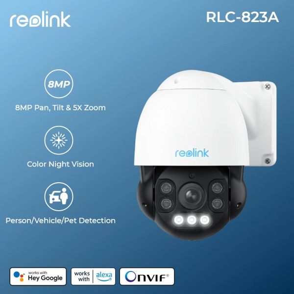 Telecamere Reolink 8MP POE IP Camera Ptz Pan/Tilt 5x Zoom ottico zoom umano/auto/animale domestico Visione notturna della visione audio 2way Vision