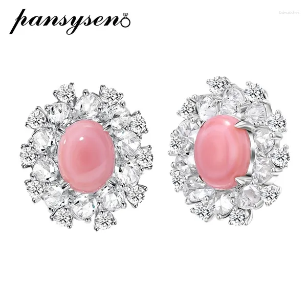 Orecchini per borchie Pansysen Romantico 925 Sterling Silver 7 9mm Oval Natural Pink Conch Shell Gem per donne Fare di matrimonio Fine gioielli