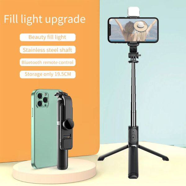 Monopoden SH 100cm Wireless Bluetooth Selfie Stick Stativ mit LED -Lampen -Shutter -Fernbedienung Match iOS Android für Live -Shooting