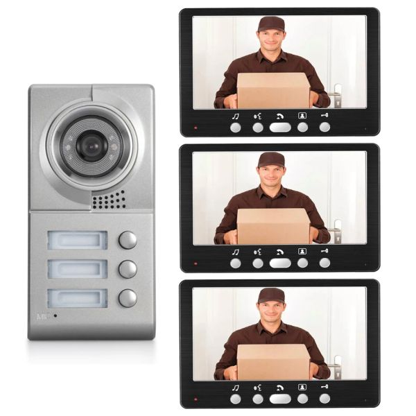 Intercom 7inch Video Intercom Smart Bornbell Door Porta Telefono 3 Pulsante Metal Camera 3 APPARTAMENTI Cell