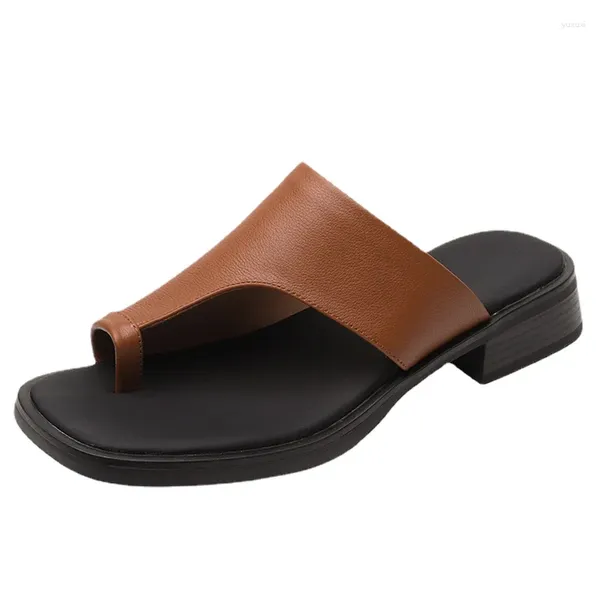 Slippers Tamanho 34-39 mulheres deslizam sandálias de couro genuíno chinelos de salto baixo sapatos de verão Mulher casual praia home plana