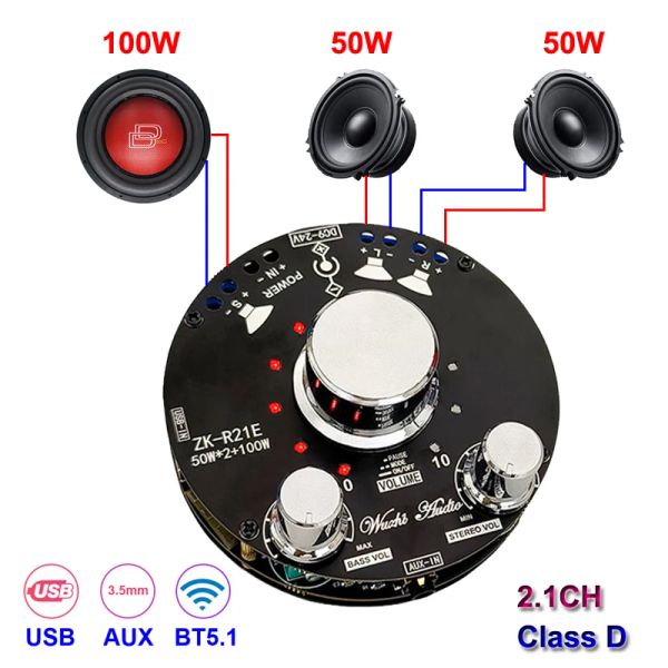 Усилитель 2*50 Вт+100 Вт Bluetooth Power усилитель Board USB Sound Card Class D Subwoofer Home Theatre Audio Evalizer Aux Amp