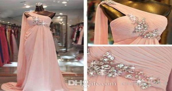 Vestidos de baile de baile rosa de um ombro elegante de um ombro de chiffon Aline Sweep Pleed Plefect Picture Vestres de noite vestidos formais6547952