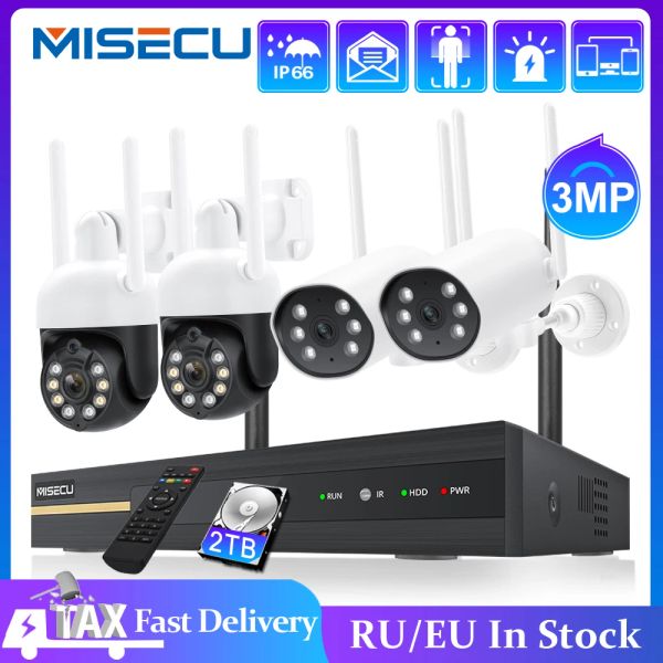 Sistem Misecu 8CH 3MP Kablosuz CCTV Sistem İki Yolcu Sesli Su Geçirmez Akıllı AI İnsan Algılama PTZ WiFi IP Kamera Video Gözetleme Kiti