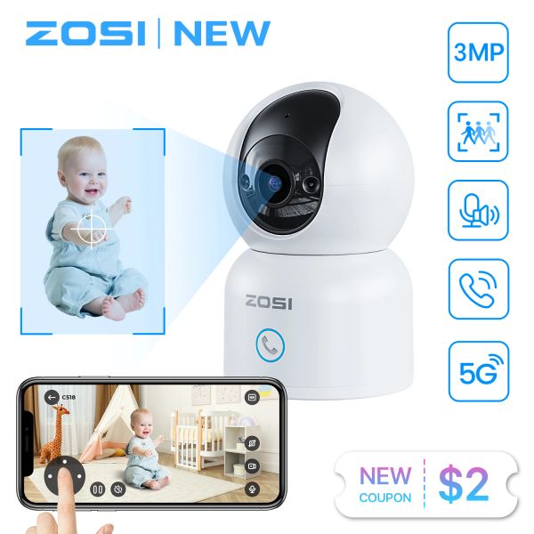Câmeras Zosi C518 Pan/Tilt Smart Segurança Smart Câmera IP 2K 360 ° Baby Pet Monitor Ai Câmera de vigilância de Wi -Fi de Wi -Fi Ai 2.4g/5g