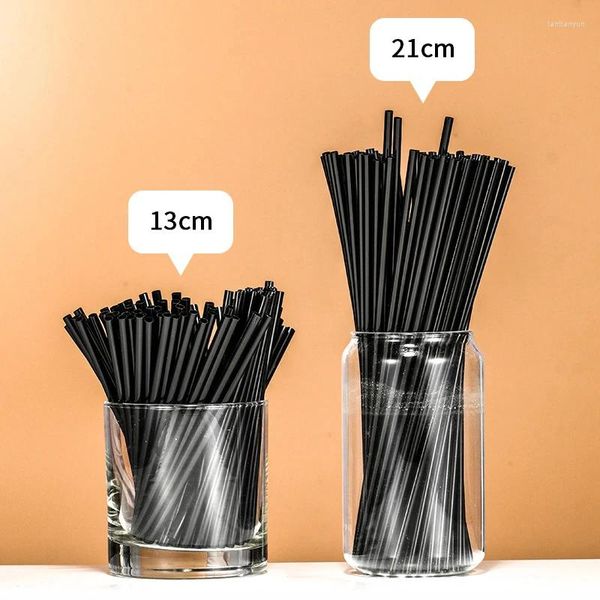 Trinkenstrohhalme 500pcs Einweg Cocktail 21/13 cm Schwarz Lang kurzer, flexibler Hochzeitsfeier liefert Plastik Plastik