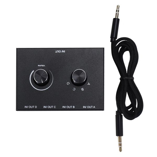 Switch audio porta dell'attrezzatura 4, switcher audio da 3,5 mm, selettore audio Aux stereo, 4 ingresso 1 output/1 input 4 casella di switcher audio di uscita