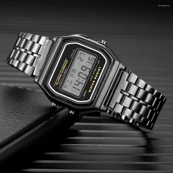 Avanadores de punho Sport Watch Men Digital Led Fashion Luxo Aço inoxidável Squistwatch Womens Electronic Womens Relógios Hombre de Relógio Masculino