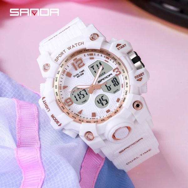 Orologi sanda sport sports femminile orologi multifunzione impermeabile orologio orologio da polso digitale analogico orologio casual relogio femminino 942