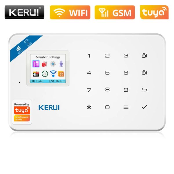 KITS KITS KERUI SMART HOME Security Alarm System Wireless WiFi GSM Tuya Control App 1,7 polegada Operação de tela colorida Host Voice Host