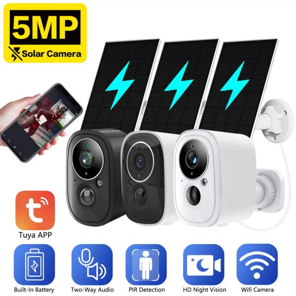 CAMERA 5MP TUYA Smart Solar Battery Black and White con colori multipli Wifi PIR SIRO SIREN SIREN SIREN