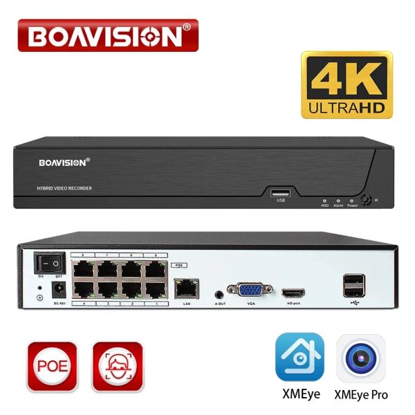 Conversores 8CH 4K POE NVR XMEYE Detecção de Face Video Video Recorder 4CH para Poe Câmeras Video Videoveillance System Security Protection