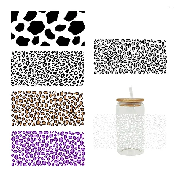 Adesivi per finestre UV DTF TRASFERIMENTO STAMPA LEOPARD per le bottiglie da 16 once Libbey Cup CAP CAN CAN DECALS IMPIONE INDIUT INFIDE D1801 D1801