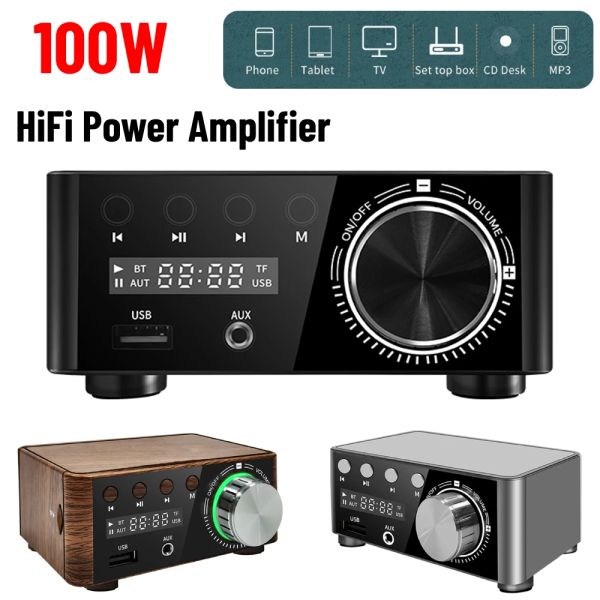 Alto -falantes 100W Amplificador digital Digital DC9V24V Bluetooth 5.0 HIFI Estéreo Audio Power Power Amplifer Suporte