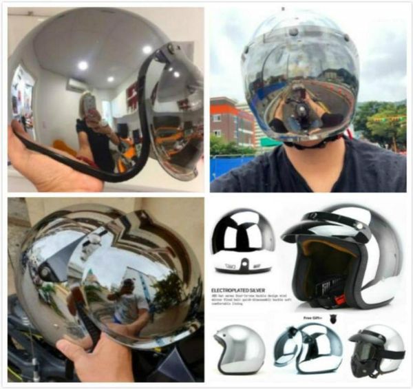 Sell Cool Vintage Scooter Retro Helm Motorrad -Kreuzfahrt -Helme Chrom Silberspiegel Farbe halb offenes Gesicht Moto Retro Helm1903117777