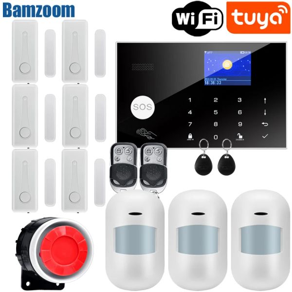 Kits Tuya WiFi GSM Alarm System 433MHz HomeWirleless Bbrecher Sicherheit Alarm Tuya Smart / Smart Life App kompatibel mit Alexa Google