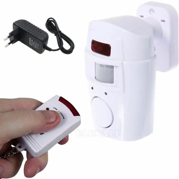 Detector sem fio PIR Motion Sensor Detector Alarm com 2 adaptador de energia de controle remoto para o Sistema de Segurança de Alarmes de Caravana para Garagem para Garagem para Garagem