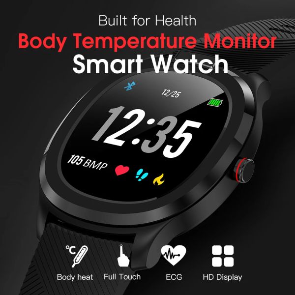 Relógios Termômetro Smart relógio IP68 Freqüência cardíaca à prova d'água Monitor ECG Touch completo smartwatch t01 clima exibir banda de temperatura corporal