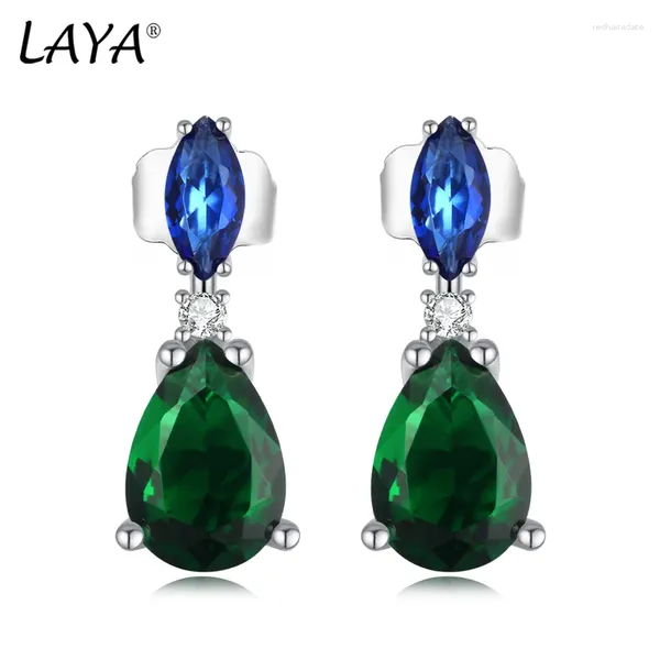 Brincos de garanhão laya for women colored pedras gemas azul verde cristal liso prata 925 esterlina piercing orelha jóias originais