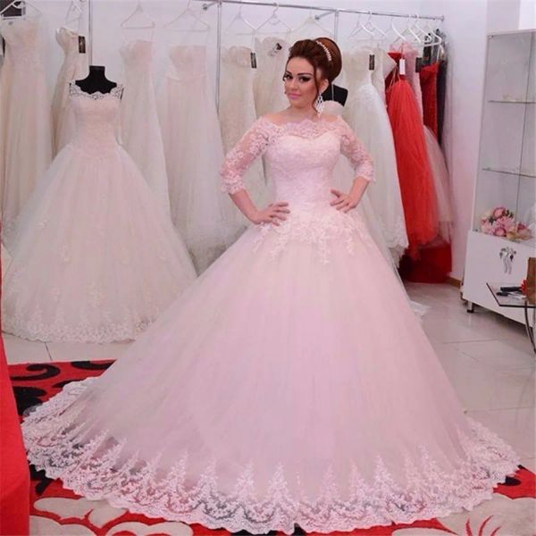 Abiti Vestitido de Noiva fuori dalla spalla abito da sposa abito da ballo in pizzo corpetto Dubai donne 3/4 maniche da sposa abiti da sposa