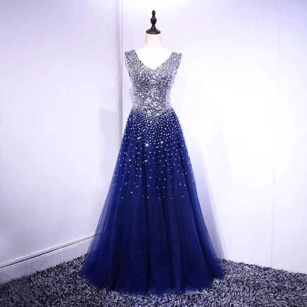 Kleider Fancy Royal Blue Ball Gown Prom Kleider Echte Bilder glänzende Pailletten Beadslace Back Evening Kleider Betäubchen Pailletten Pailletten