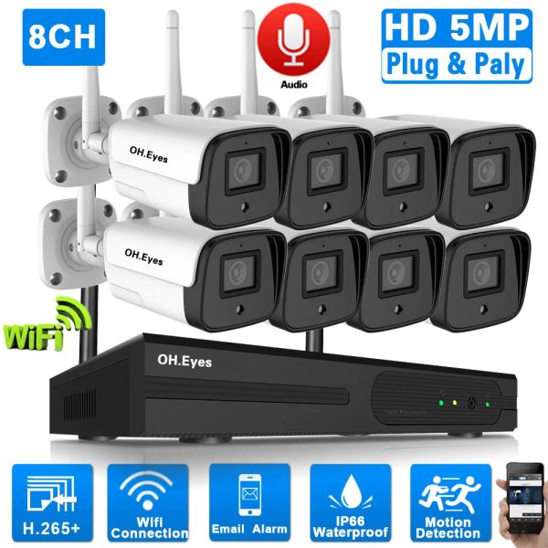 Sistema H.265 5MP Sistema de câmera sem fio CCTV 8CH kit nvr kit externo à prova d'água