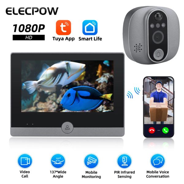 Дверные звонки Elecpow 1080p Tuya Wi -Fi Smart Home Door Doorled Eye Camera Camera Twoway Audio Night Vision