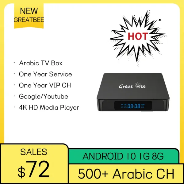 Plugs Greatbee Arabic TV Box Allwinner 4K Smart TVS Media Player Araber Live -TV -Empfänger Wlan WiFi mit au US EU Plug