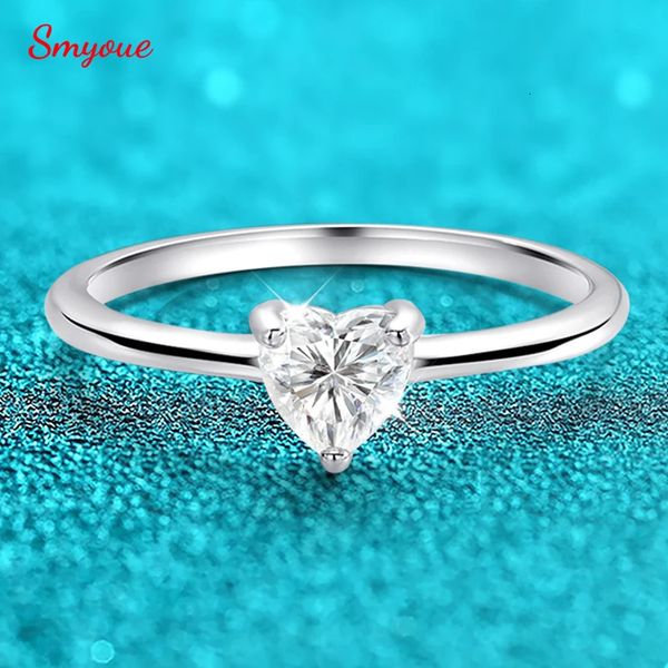 Smyoue Weißgold 0,5ct 5 mm Herz geschnittener Ring für Frauen S925 Solid Silver Lab Diamond Ehering Luxusschmuck GRA240327