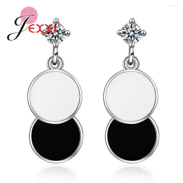 Brincos de bronzeamento corea Mulheres Moda Big Round Black White Drop 925 Sterling Silver Jewelry