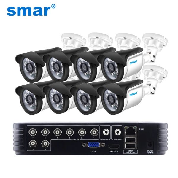 System Smar 720p 1080p AHD Camera Kit 8pcs Outdoor CCTV Camera System IR Камеры камеры безопасности Система видеонаблюдения 8CH Комплекты DVR