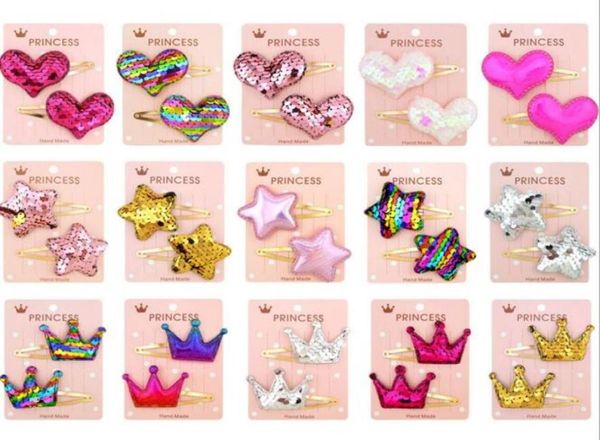 Ins stile palliette amante stelle del cuore design corona girl barrettes ragazza accessori per capelli per bambini party blipper1171576