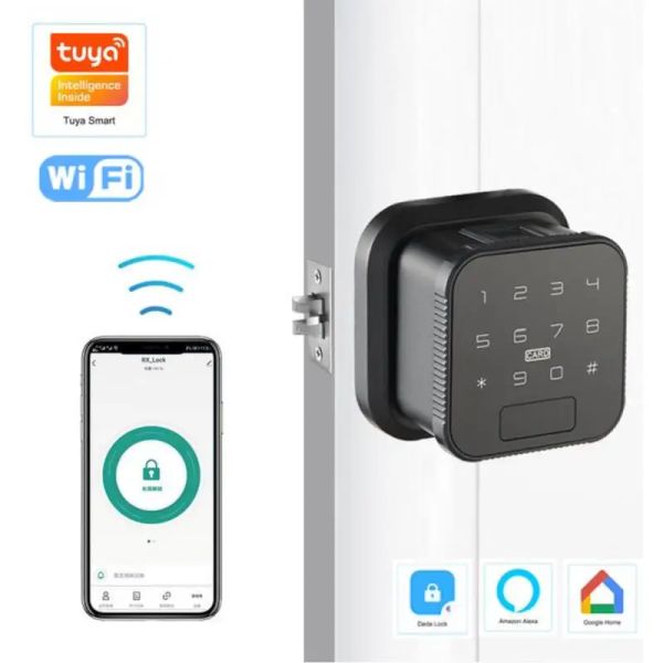 Blocco Tuya WiFi Electronic Smart Door Lock con impronta digitale biometrica / smart card / password / tasto sblocco / app blocco controllo telecomando