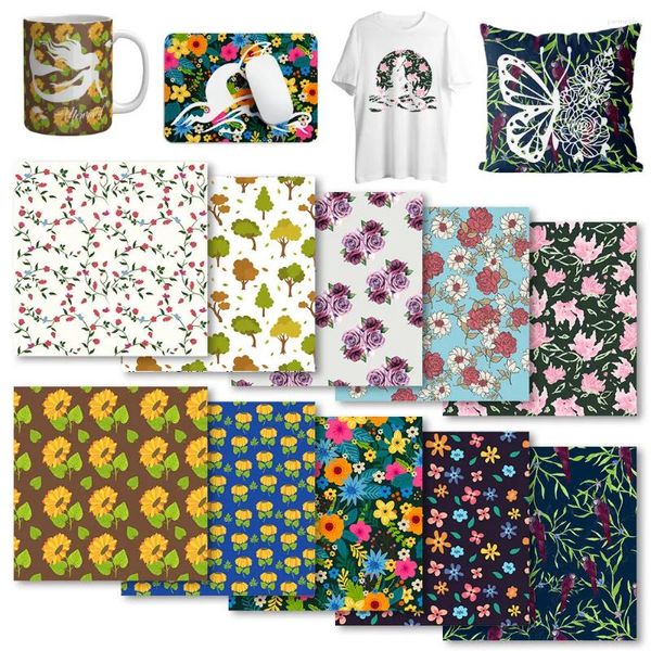 Adesivi per finestre XFX Pianta trasferimento infusibile Inchiostro 12x12 in fiori Sublimation Paper foglio per le magliette della tazza di gioia Cricut fai da te fai da te