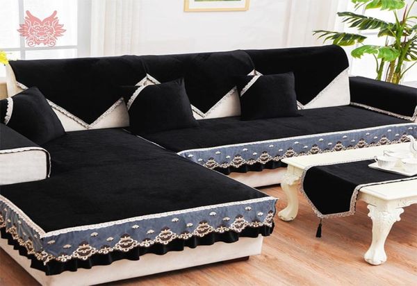 Spettacolo nero in vello rosso in velluto divano cover per mobili cover di divano sezionale per il soggiorno Fundas de divano SP48793740403