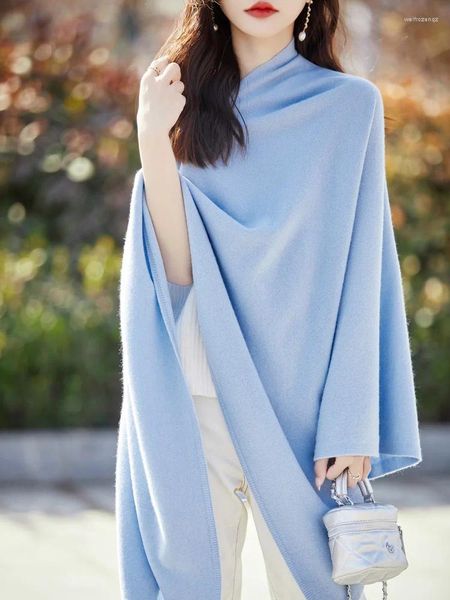 Lenços 24 cor de lã de lã pura xale em todas as estações feminina feminina casual suéter em V feminino dobrado desgaste elegante elegante