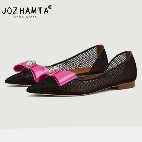 Scarpe casual Jozhamta taglia 34-43 appartamenti per donne mesh dolce bowknot tacchi bassi cristallini 2024 ins abbigliamento da ufficio della moda