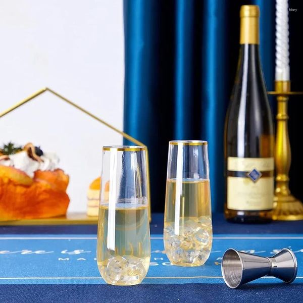 Copos descartáveis canudos para copos Crystal Champagne 1pcs inquebrável barras plásticas transparentes festas de vinhos flautas bovinas sem haste