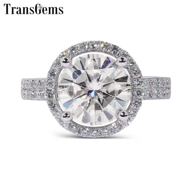 Transgems Katı 14K 585 Beyaz Altın Merkezi 2CT 8mm F Renk Halo Moissanit Nişan Yüzüğü Kadınlar için Altın Yüzük Y190617109396