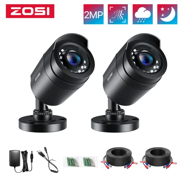 CAMERAS ZOSI 2PCS/LOTE 1080P HDTVI 2MP CEMANHA DE SEGURANÇA CCTV, Visão noturna de 80 pés, ao ar livre, se o kit de câmera de vigilância doméstica à prova de residências